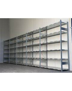 Fachbodenregal Magazinregal, gebraucht | SSI Sch&auml;fer R 3000 | Gesamth&ouml;he: 2.500 mm | Gesamttiefe: 600 mm | 6 Ebenen | Regall&auml;nge: 8,19 lfm.