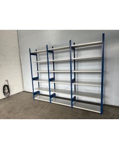 Fachbodenregal Magazinregal, gebraucht | META CLIP | Gesamthöhe: 2.490 mm | Gesamttiefe: 435 mm | Schottstege | Regallänge: 3,20 lfm.