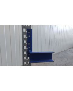 Halter f. Durchschubsicherung Agraffenwinkel Konsole, gebraucht | Meta | Ausf&uuml;hrung: rechts | Abmessung U-Profil: 120 x 77 x 38 mm | Passend f&uuml;r Kastenprofil: 85 x 50 mm | Paletten&uuml;berstand: 50 mm | Materialfarbe: blau
