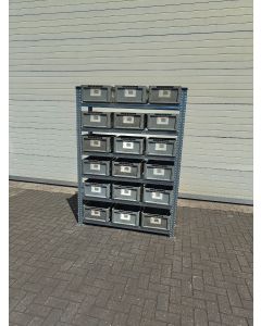 S-1 Kistenregal 1972x400x1420 mm inkl. 18 Kisten 400x400x220 mm | Lagerregal Werkstatt Regal