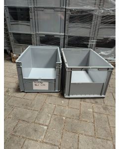 Stapelkiste Eurobeh&auml;lter Stapelbeh&auml;lter, gebraucht / 600 x 400 x 320 mm / grau / Stirnwand: halbseitig offen