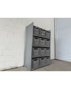 Kistenregal Fachbodenregal Kommissionierregal, gebraucht | Dexion HI280 | Klappkiste 12 Stck. | Gesamthöhe: 2.000 mm | Gesamttiefe: 610 mm | Regallänge: 1,34 lfm.
