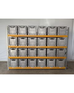 Kistenregal Magazinregal, gebraucht | Stow Midirack | Klappkiste grau | Gesamthöhe: 2.000 mm | Gesamttiefe: 600 mm | Regallänge: 2.810 mm