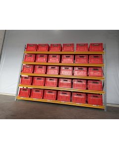 Kistenregal Magazinregal, gebraucht | Stow Midirack | Klappkiste rot | Gesamthöhe: 2.000 mm | Gesamttiefe: 600 mm | Regallänge: 2.810 mm