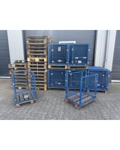 Gitteraufsatzrahmen mit halber Einwegpalette | Abm.: 800 x 600 x 950 mm | Maschenweite: 50 x 50 mm | Materialfarbe: blau