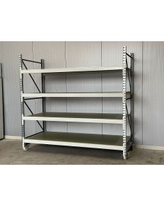 Weitspannregalanlage Regalanlage, II. Wahl (Neuware) | SSI Schäfer WR 600 | Regalständer: 2.195 x 1.050 mm | Lichte Weite: 2.400 mm | 4 Ebenen | 22 mm Spanplatten | inkl. 4 Rollen 