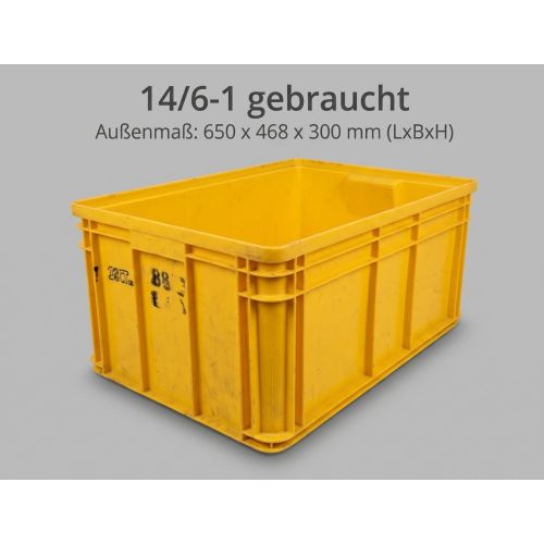 Stapelkasten Stapelkiste Kunststoffkiste, gebraucht | SSI Schäfer Serie 14/6-1 | Außenmaß: 650 x 468 x 300 mm (LxBxH) | Farbe: gelb