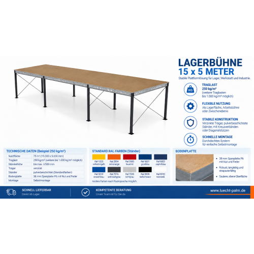 Lagerb&uuml;hne neu 15,00 x 5,00 m, Tragkraft 250 kg / m&sup2;