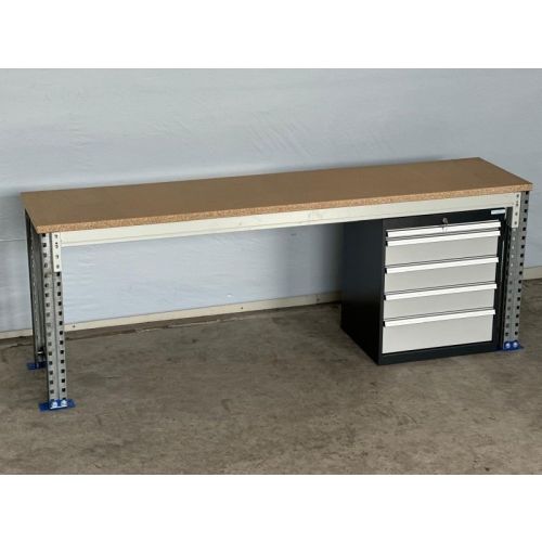 Werkbank Arbeitstisch, gebraucht | SSI Schäfer PR600 | Schubladenschrank 700 mm | Werkbankbreite: 2.600 mm | Werkbankhöhe: 938 mm | Werkbanktiefe: auswählbar