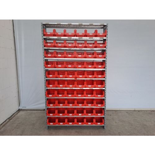 Kistenregal Fachbodenregal, gebraucht | SSI Schäfer R 3000 | Gesamthöhe: 2.280 mm | Gesamttiefe: 300 mm | Sichtlagerkisten LF 321 | Regallänge: Auswählbar  