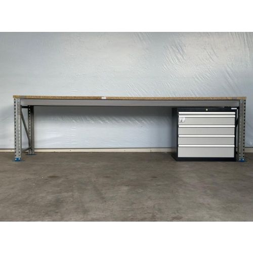 Werkbank Arbeitstisch, gebraucht | SSI Schäfer PR600 | Schubladenschrank 900 mm | Werkbankbreite: 3.500 mm | Werkbankhöhe: 938 mm | Werkbanktiefe: auswählbar