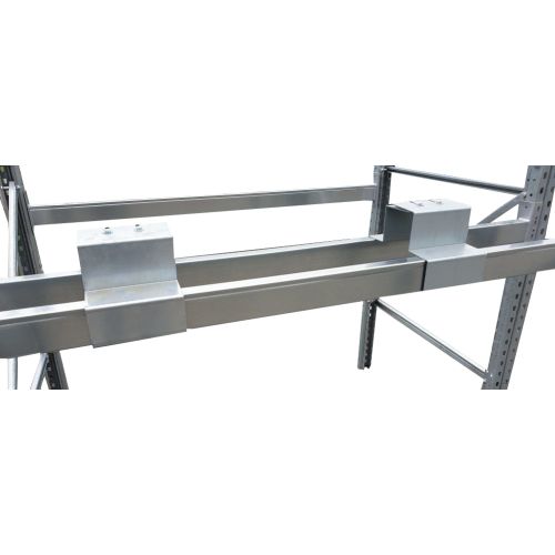 Durchschubsicherung für Doppelregalreihen / Palettenregale, gebraucht / Für Kastenprofil:90 mm höhe / Für Regalabstand von 190 - 270 mm 