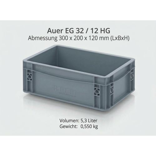 Stapelkiste  Auer EG 32/12 HG, Maße: 300x200x120 mm in Silbergrau
