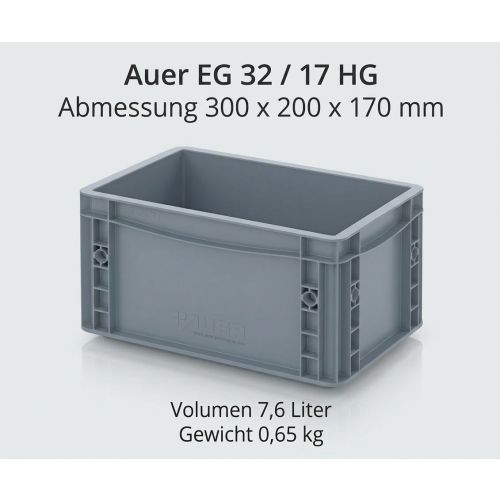Stapelkiste Auer EG 32/17 HG, Maße 300 x 200 x 170 mm in Silbergrau