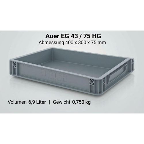 Stapelkisten Auer EG 43/75 HG Maße 400 x 300 x 75 mm in Silbergrau