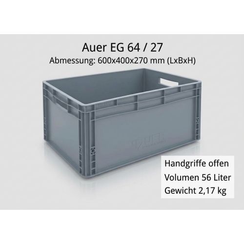 Stapelkiste Auer EG 64/27 Maße: 600 x 400 x 270 mm in Silbergrau 