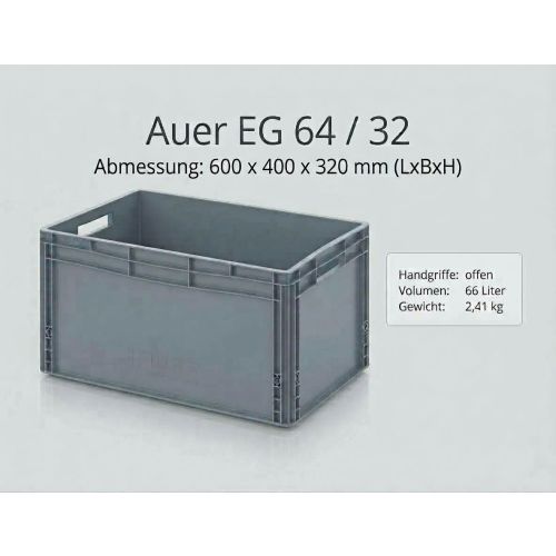 Stapelkiste Auer EG 64/32 Maße: 600 x 400 x 320 mm in Silbergrau