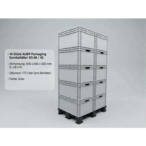 10x Stapelkiste Auer EG 86 / 42, neu, 600x800x420mm in Silbergrau