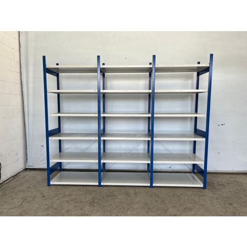 Fachbodenregal Magazinregal, gebraucht | META CLIP | Gesamthöhe: 2.490 mm | Gesamttiefe: 635 mm | Schottstege | Regallänge: 3,20 lfm.