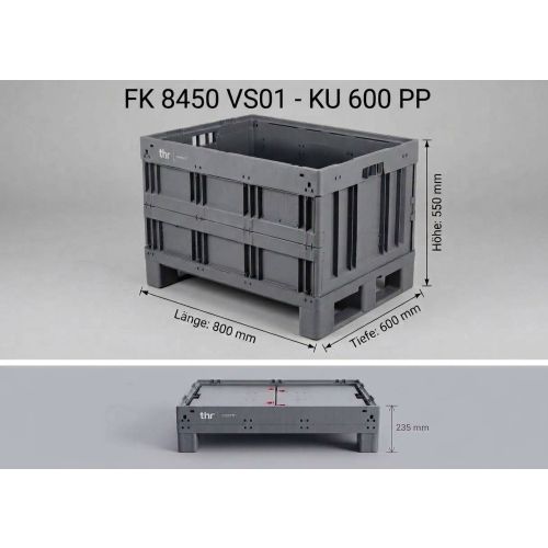 Faltbox Klappbox Palette Kiste gebraucht / SSI Schäfer / Typ: FK8450VS01- KU600 PP / 800 x 600 x 550 mm (LxBxH) / eisengrau / Menge frei wählbar