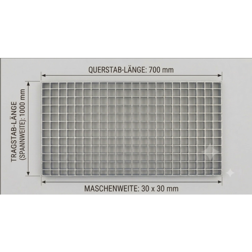 Pressrost Regalrost Gitterrost, neu / Gesamtbreite: 1000 mm / Gesamttiefe: 700 mm / Maschenweite: 33 x 33 mm