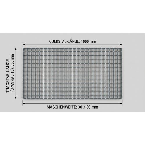 Pressrost Regalrost Gitterrost, neu / Gesamtbreite: 500 mm / Gesamttiefe: 1.000 mm / Maschenweite: 33 x 33 mm