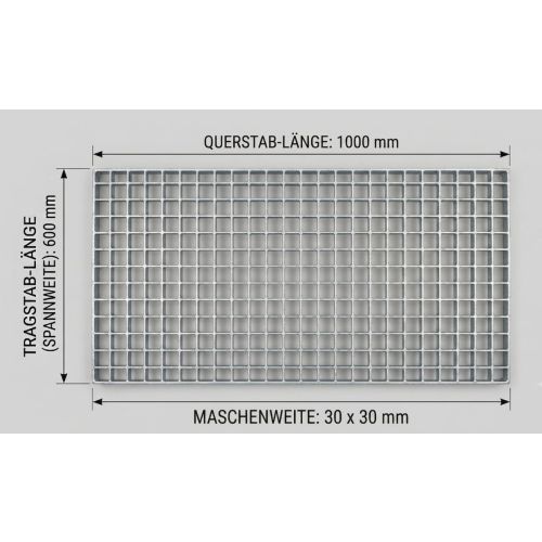 Pressrost Regalrost Gitterrost, neu / Gesamtbreite: 600 mm / Gesamttiefe: 1.000 mm / Maschenweite: 33 x 33 mm