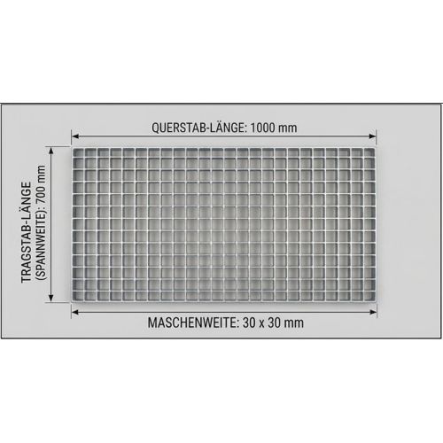 Pressrost Regalrost Gitterrost, neu / Gesamtbreite: 700 mm / Gesamttiefe: 1.000 mm / Maschenweite: 33 x 33 mm
