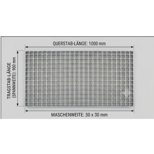 Pressrost Regalrost Gitterrost, neu / Gesamtbreite: 900 mm / Gesamttiefe: 1.000 mm / Maschenweite: 33 x 33 mm
