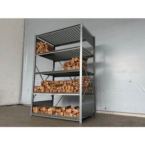 Brennholzregal Fachbodenregal Magazinregal, gebraucht | Dexion HI280 | Gitterrostboden | Gesamthöhe: 2.000 mm | Gesamttiefe: 500 mm | Regallänge: 1,38 lfm.