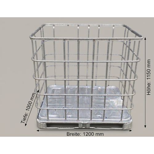 IBC Gitterbox, gebraucht | 1.200 x 1.000 x 1.150 mm (LxBxH) | Metall verzinkt | stapelbar | Brennholzbox 