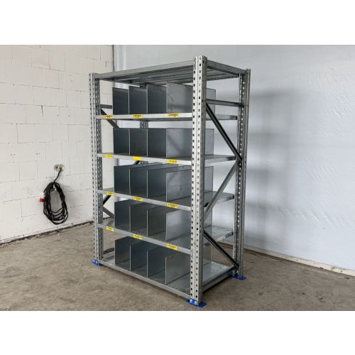 Fachbodenregalanlage Fachbodenregal, gebraucht | SSI Schäfer PR 600 | Regalständer: 2.100 x 800 mm | Fachboden: 1.295 mm | Freistehende Trennwände | Regallänge: 1,48 lfm. 