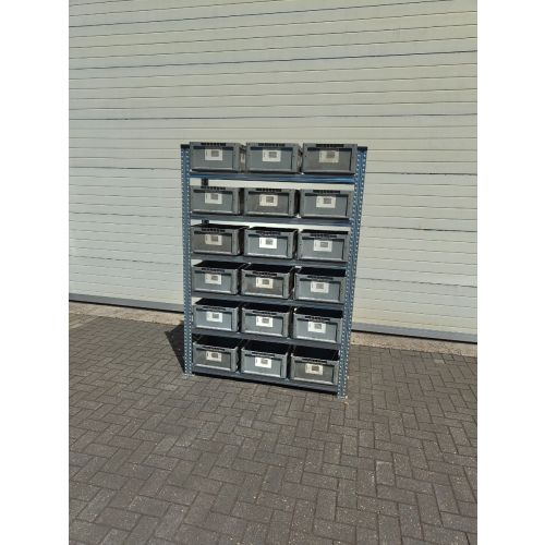 S-1 Kistenregal 1972x400x1420 mm inkl. 18 Kisten 400x400x220 mm | Lagerregal Werkstatt Regal