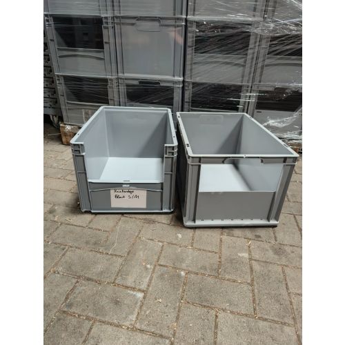 Stapelkiste Eurobeh&auml;lter Stapelbeh&auml;lter, gebraucht / 600 x 400 x 320 mm / grau / Stirnwand: halbseitig offen