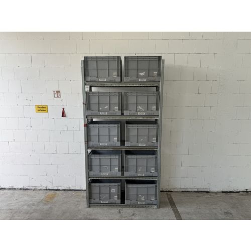 Kistenregal Fachbodenregal Kommissionierregal, gebraucht | Dexion HI280 | Klappkiste 10 Stck. | Gesamthöhe: 2.600 mm | Gesamttiefe: 500 mm | Regallänge: 1,34 lfm.