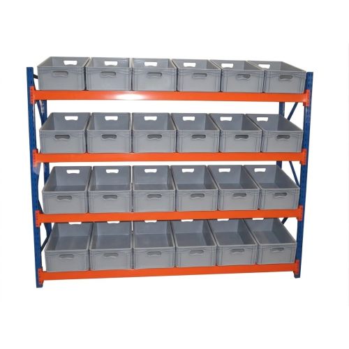 Weitspannregal, Fachbodenregal, LPR 600, 200x60x258cm, 24 Kisten neu, 600x400 mm