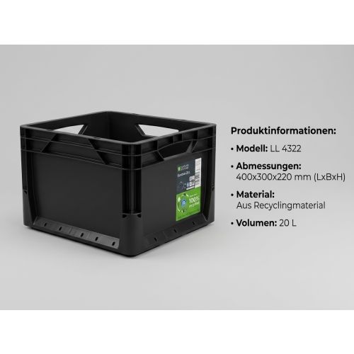 Stapelkiste LL 4322 Schwarz Transportkiste Lagerkiste 400x300x220 mm