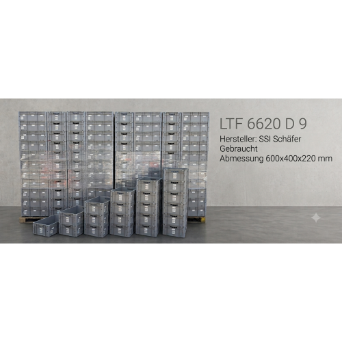 LTF 6220 D9 Stapelkisten Lagerkiste Transport 600x400x220 mm SSI Sch&auml;fer Grau