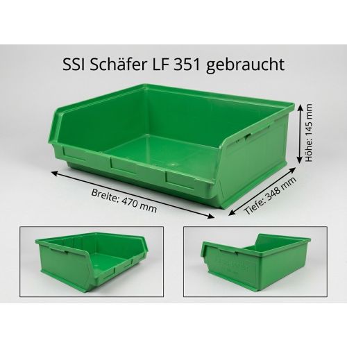 Sichtlagerkasten Stapelkasten Kunststoffkiste Kiste, gebraucht | SSI Schäfer LF 351 ZW | Außenmaß: 348 x 470 x 145 mm (LxBxH) | Farbe: grün
