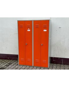 Spind Stahlspind Schrank Umkleidespind, gebraucht | Abm.: 1.200 x 500 x 1.740 mm (BxTxH) | 4 Türen | orange Türen
