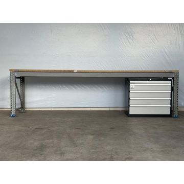 Werkbank Arbeitstisch, gebraucht | SSI Schäfer PR600 | Schubladenschrank 900 mm | Werkbankbreite: 3.500 mm | Werkbankhöhe: 938 mm | Werkbanktiefe: auswählbar