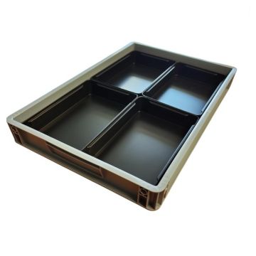 EG 64/75 mit Einsatzkästen | Stapelkiste Lagerkiste Kleinteilekiste 600x400x75 mm