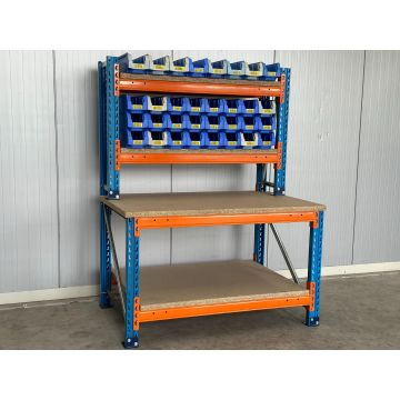 Packtisch Versandtisch Werktisch Werkbank, gebraucht | Stow Pal Rack NS | Gesamtbreite: 1.550 mm | Gesamthöhe: 2.000 mm | Gesamttiefe: 1.000/400 mm | inklusive Sichtlagerkisten