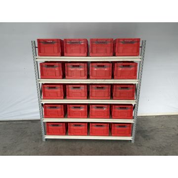 Kistenregal Magazinregal, gebraucht | Stow Midirack | Klappkiste rot | Gesamthöhe: 2.000 mm | Gesamttiefe: 600 mm | Regallänge: 1.91 mm