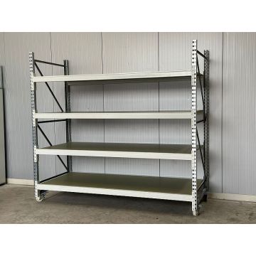 Weitspannregalanlage Regalanlage, II. Wahl (Neuware) | SSI Schäfer WR 600 | Regalständer: 2.195 x 1.050 mm | Lichte Weite: 2.400 mm | 4 Ebenen | 22 mm Spanplatten | inkl.  4 Rollen 