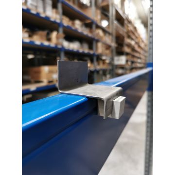  Arretierungswinkel, Z-Winkel / Halteblech inkl. Distanzklotz, gebraucht / f. Traversenbreite: 40 - 60 mm / f. Kasten- o. INP-Profile