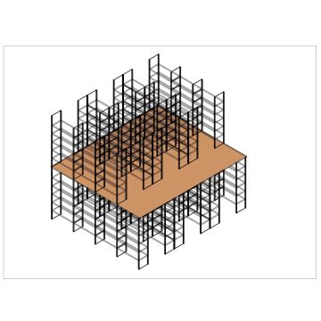 Regalbühne, Fachbodenregal zweigeschossig 6000 x 5000 mm, 500 mm Regaltiefe