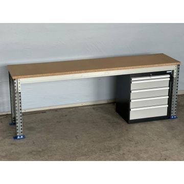 Werkbank Arbeitstisch, gebraucht | SSI Schäfer PR600 | Schubladenschrank 700 mm | Werkbankbreite: 2.600 mm | Werkbankhöhe: 938 mm | Werkbanktiefe: auswählbar