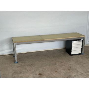 Werkbank Arbeitstisch, gebraucht | SSI Schäfer PR600 | Schubladenschrank 700 mm | Werkbankbreite: 3.500 mm | Werkbankhöhe: 938 mm | Werkbanktiefe: auswählbar