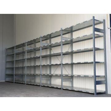 Fachbodenregal Magazinregal, gebraucht  | SSI Schäfer R 3000 | Gesamthöhe: 2.500 mm | Gesamttiefe: 600 mm | 6 Ebenen | Regallänge: 8,19 lfm.